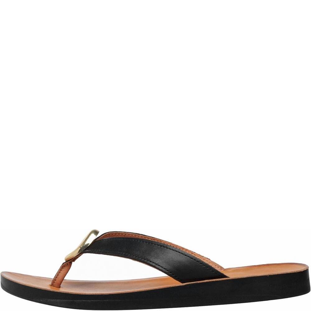 NEW ANTELOPE women's addison flat sandals in black leather - Picture 3 of 4